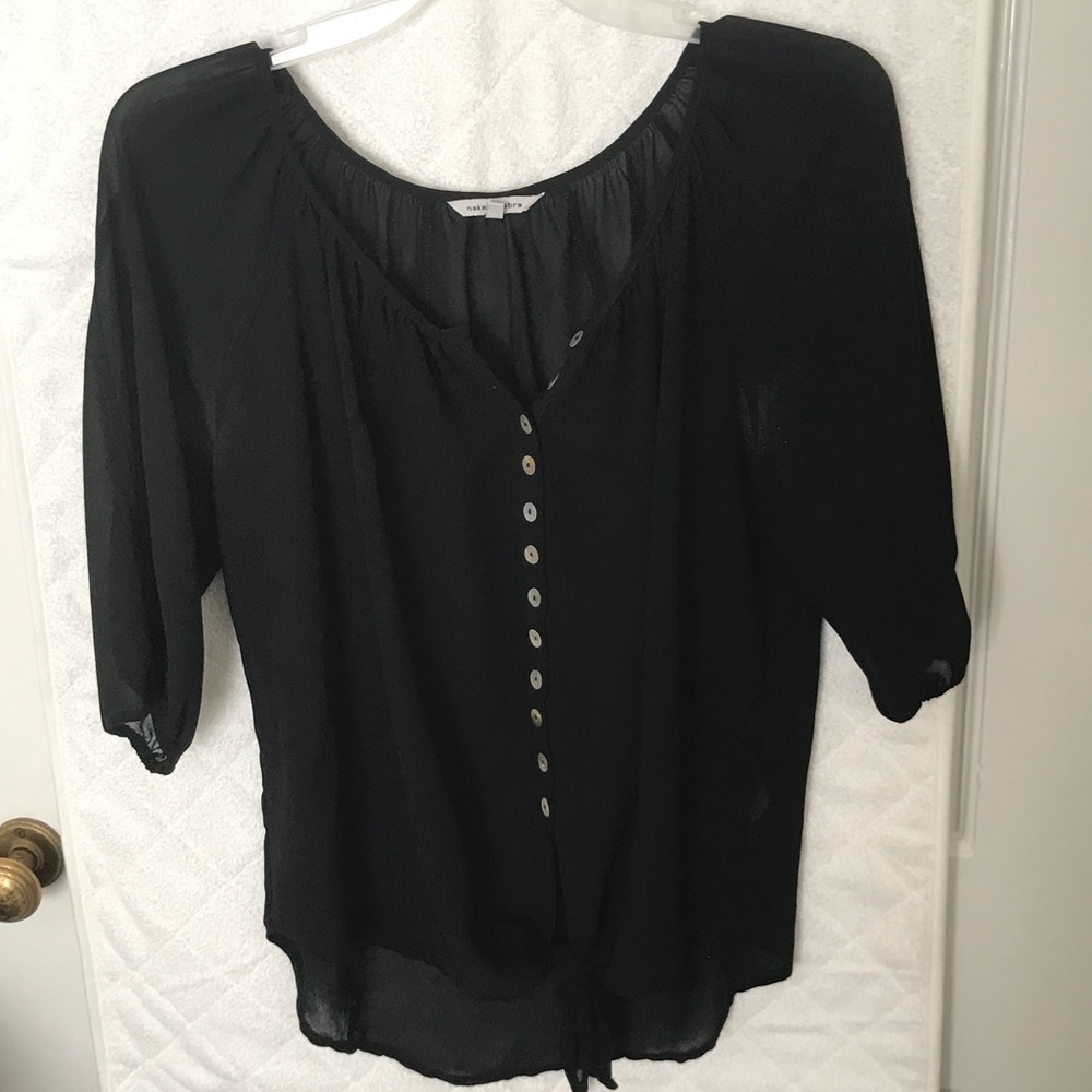 Black sheer top with tie
